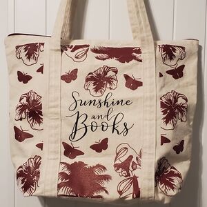 Sunshine and Books Cream and Red Tote Bag